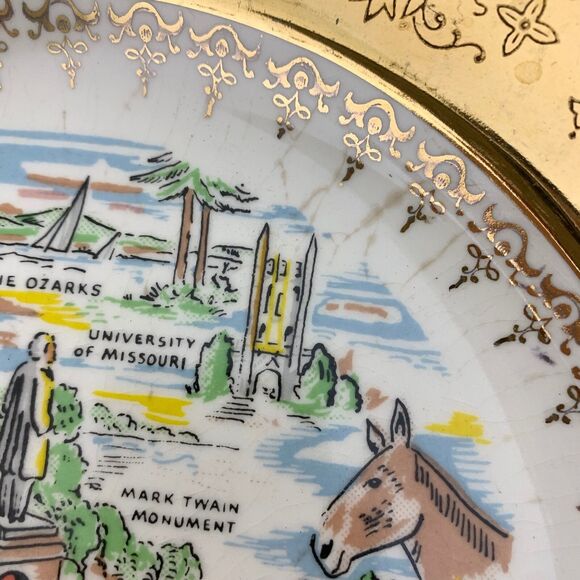 Sabin 22K Crest-O-Gold State Plate Missouri Tourist Keepsake Souvenir VINTAGE - Picture 2 of 5